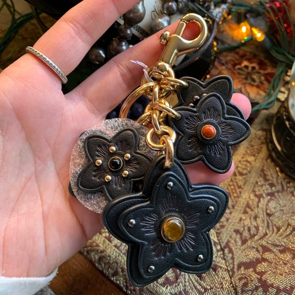 Coach Accessories - Authentic COACH LEATHER Embellished Flowers Keychain